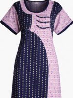 WN-TARA-55-NB-XXXL-b. Pure Cotton Zipper Nighty, Dotted print, Navy Blue