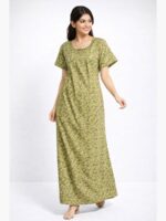 WN-TWIN-ROSES-21-GR-XL-04-F Cotton Feeding Nighty, Green, Zipper & Side Zip