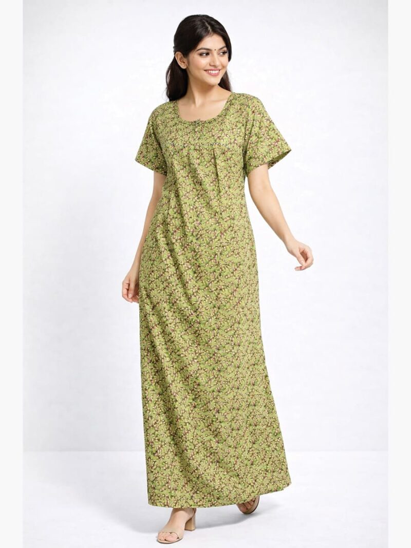 WN-TWIN-ROSES-21-GR-XL-04-F Cotton Feeding Nighty, Green, Zipper & Side Zip