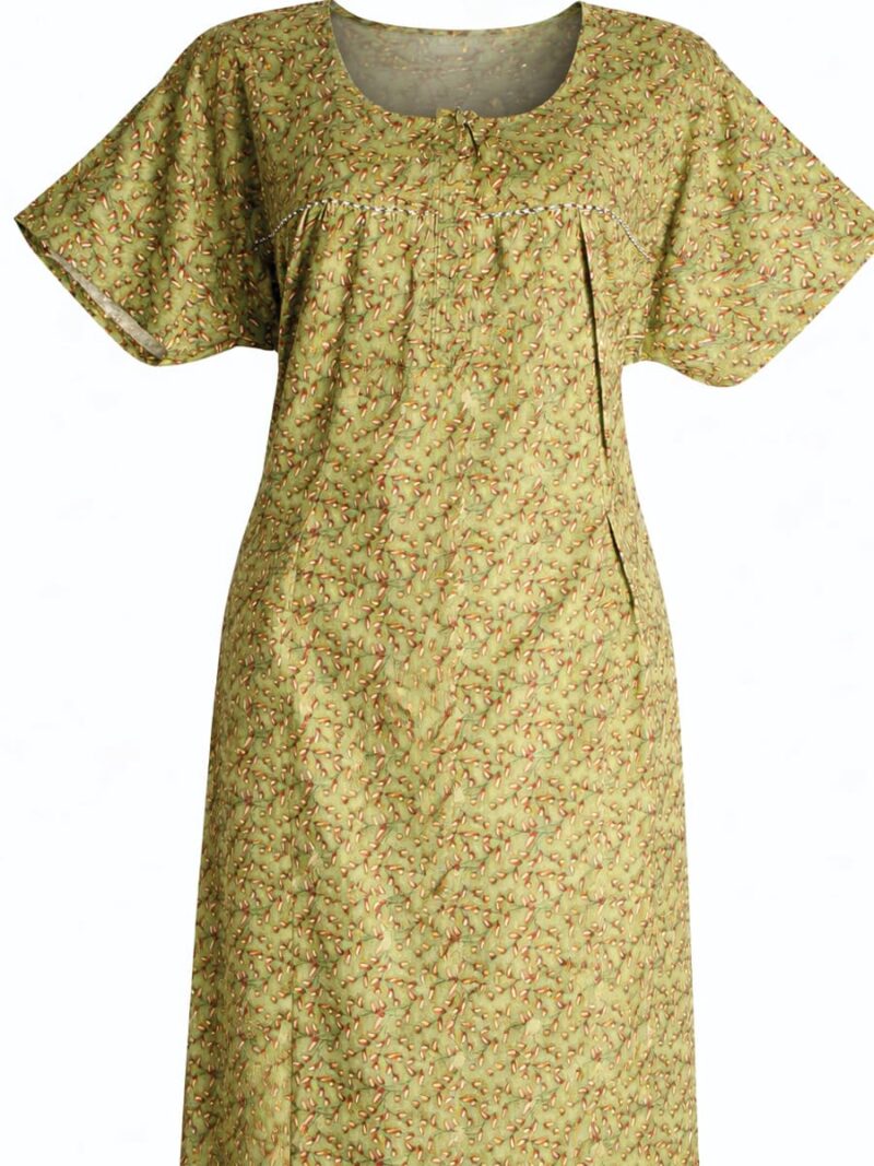 Cotton Feeding Nighty, Green, Zipper & Side Zip