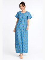 Cotton Feeding Nighty – Sky Blue Floral, Zipper & Side Zip
