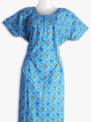 Cotton Feeding Nighty – Sky Blue Floral, Zipper & Side Zip