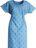 Cotton Feeding Nighty – Sky Blue Floral, Zipper & Side Zip