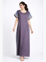 Cotton Feeding Nighty – Zipper & Side Zip, Grey, Pleated