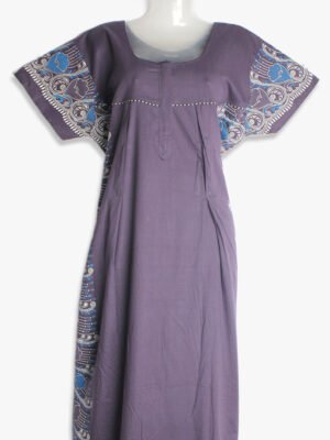 Grey Floral Feeding Nighty – Cotton, Zipper, Side Zip, Pleated Design