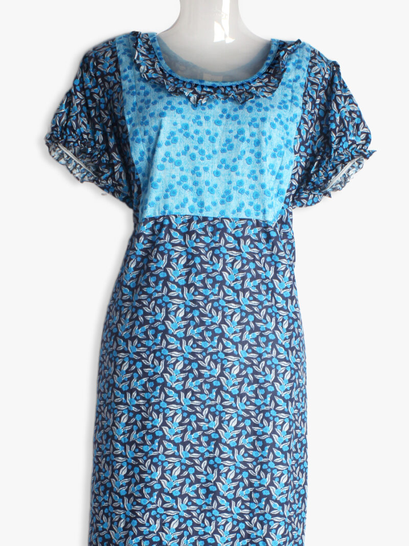 Navy Blue Feeding Frock Nighty – Short Length, Puff Sleeves, Side Zipper