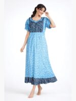 Feeding Frock Nighty Side Zip – Short, Puff Sleeves, Sky Blue