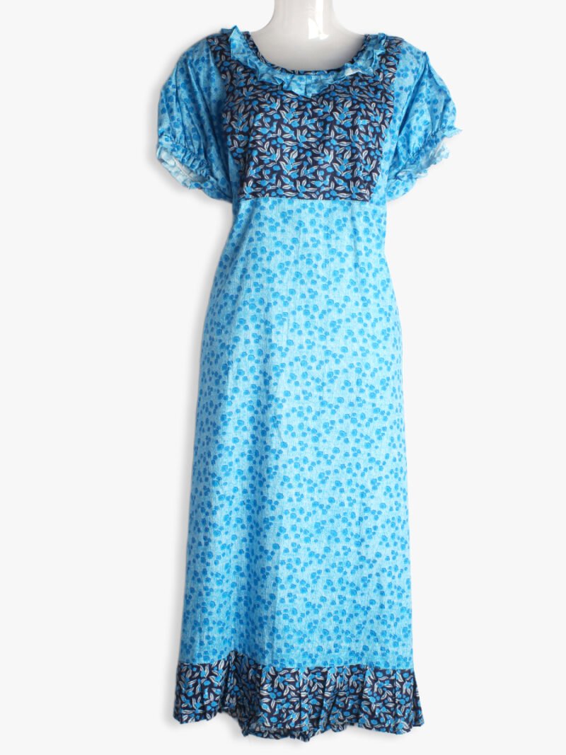 Sky Blue Feeding Frock Nighty – Short Length, Puff Sleeves, Side Zipper