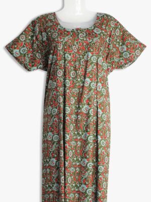 Cotton Feeding Nighty – Floral Print, Vertical Zip, Scoop Neck - Women's Place