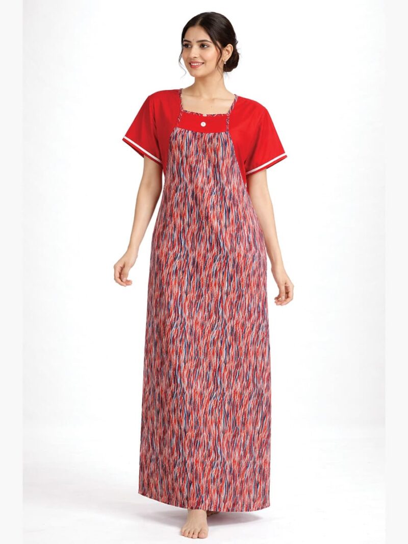 WN-WP-30-RD-XL-02-F Soft & Stretchable Lycra Fabric Shrug-Style Nighty, Red