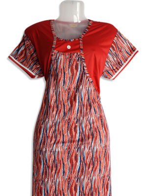 Women's Red Lycra Nighty with Shrug-Style Overlay