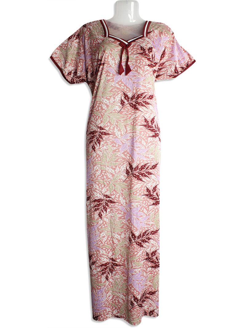 Women's Lycra Floral Nighty – Pink, Boat Neck, Relaxed Fit