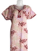 Women's Lycra Floral Nighty – Pink, Boat Neck, Relaxed Fit