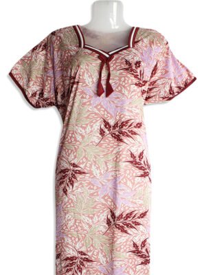 Women's Lycra Floral Nighty – Pink, Boat Neck, Relaxed Fit