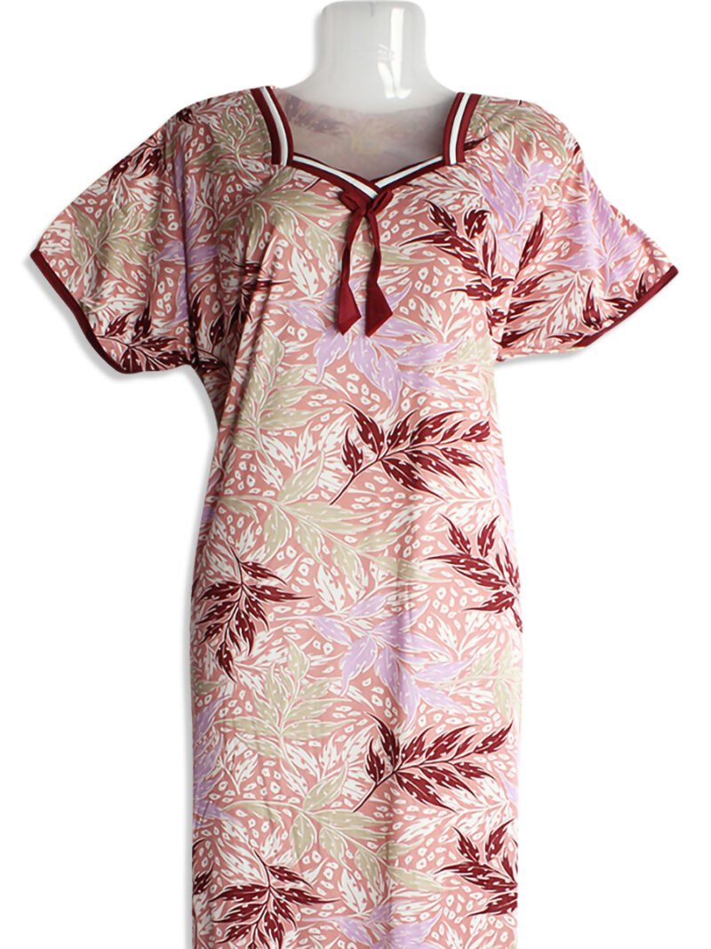 Women's Lycra Floral Nighty – Pink, Boat Neck, Relaxed Fit