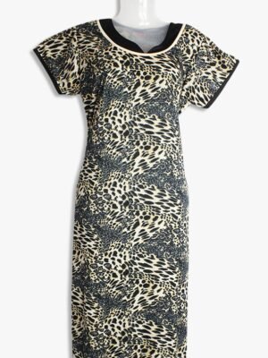 Women's Place Lycra Nighty – Grey Abstract Design, Scoop Neck