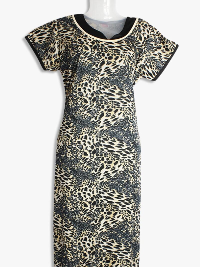 Women's Place Lycra Nighty – Grey Abstract Design, Scoop Neck Women's Place Lycra Nighty – Grey Abstract Design, Scoop Neck