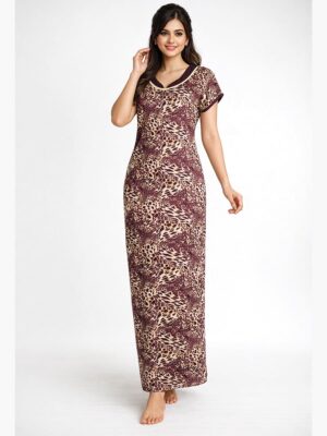 Women Full-Length Lycra Nighty Nightdress, Maroon