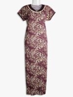 Women's Place Lycra Nighty – Maroon Abstract Design, Scoop Neck