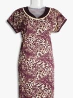 Women's Place Lycra Nighty – Maroon Abstract Design, Scoop Neck