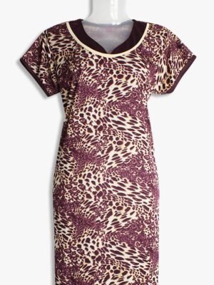 Women's Place Lycra Nighty – Maroon Abstract Design, Scoop Neck