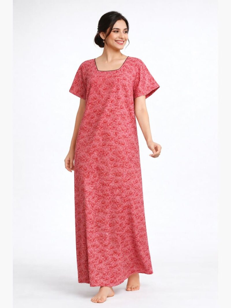 Women Pure Cotton Nighty, Pink