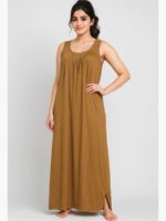 WS-SABBNA-02-BR-FREE-SIZE-02-F Women's Full-Length Cotton Slip Nightdress – Brown