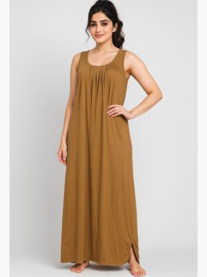 Women's Full-Length Cotton Slip Nightdress – Brown