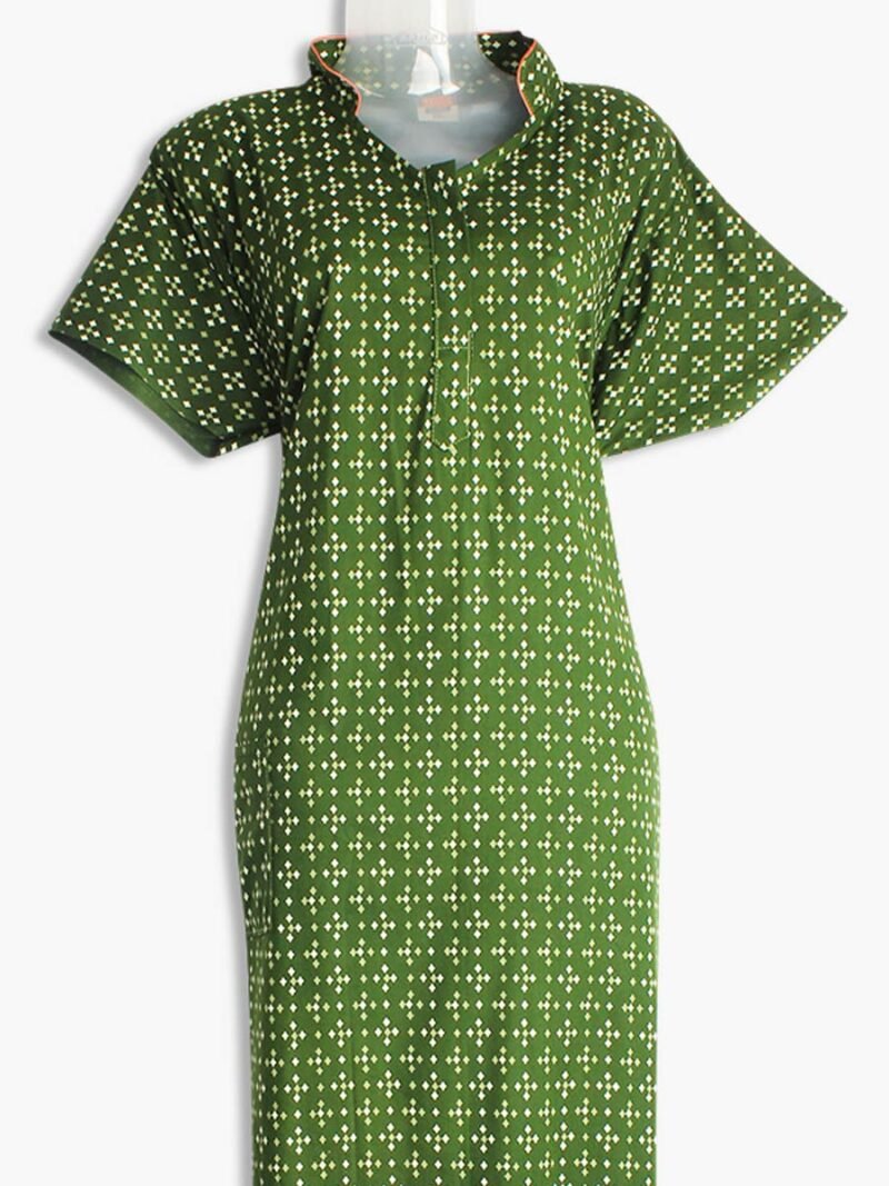 Cotton Nighty – Collar Neck, Zipper, Side Pocket -Women's Place