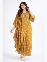 WN-MODEL-44-AR-XXL-01-F Women Pure Cotton Zipper Nighty with Shawl, Mustard Yellow