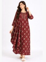 WN-MODEL-44-MR-XXL-02-F Women Pure Cotton Zipper Nighty with Shawl, Maroon