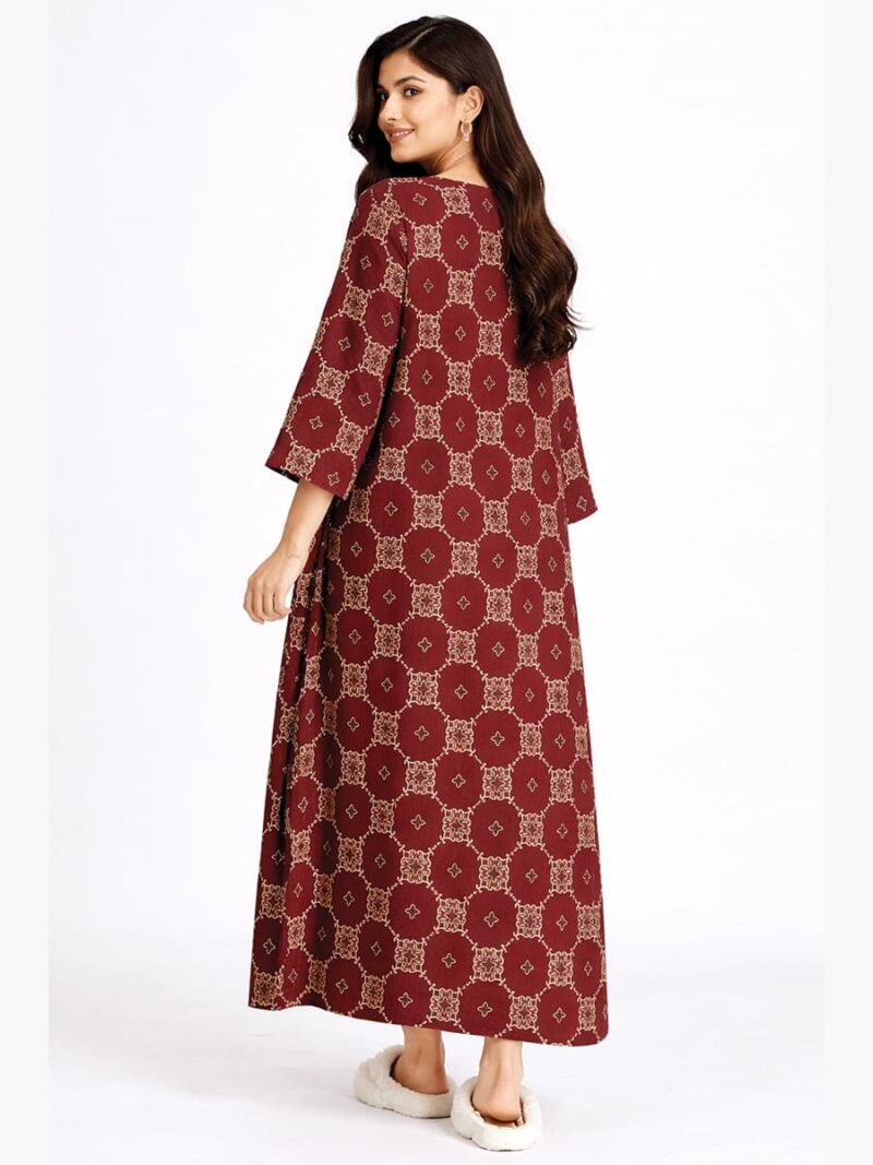 Women Pure Cotton Zipper Nighty with Shawl, Maroon