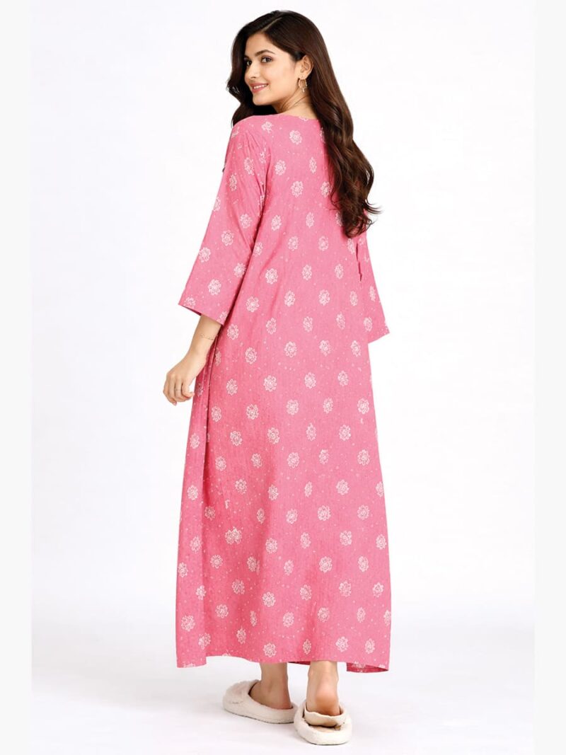 Women Pure Cotton Zipper Nighty with Shawl, Pink