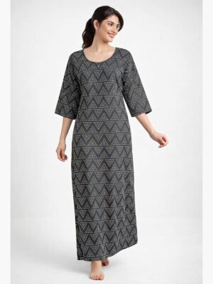 Women's Pure Cotton Zipper Nighty, Charcoal