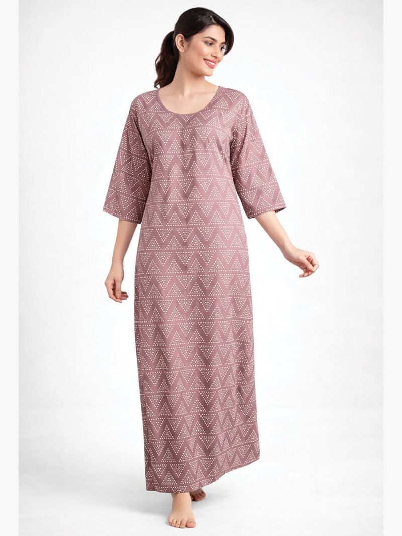 WN-TARA-47-CM-XXL-04-F Women's Pure Cotton Zipper Nighty, Brown