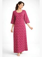 Women's Pure Cotton Zipper Nighty, Pink
