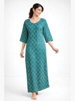 WN-TARA-47-GR-XXL-01-F Women's Pure Cotton Zipper Nighty, Green