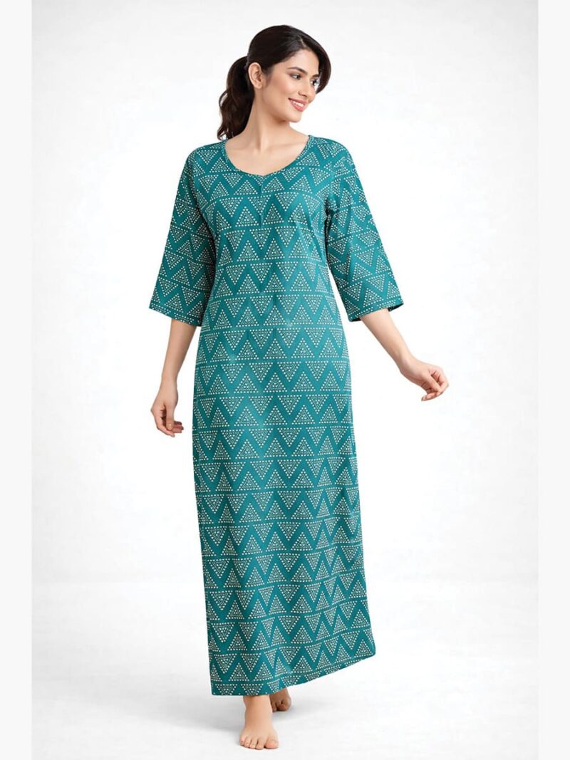 WN-TARA-47-GR-XXL-01-F Women's Pure Cotton Zipper Nighty, Green