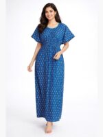 WN-YOGA-45-BL-XXL-03-F Women's Pure Cotton Kaftan Nighty, Navy Blue