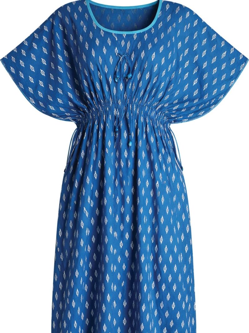Women's Pure Cotton Kaftan Nighty, Navy Blue