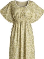 Women's Pure Cotton Kaftan Nighty, Olive Green