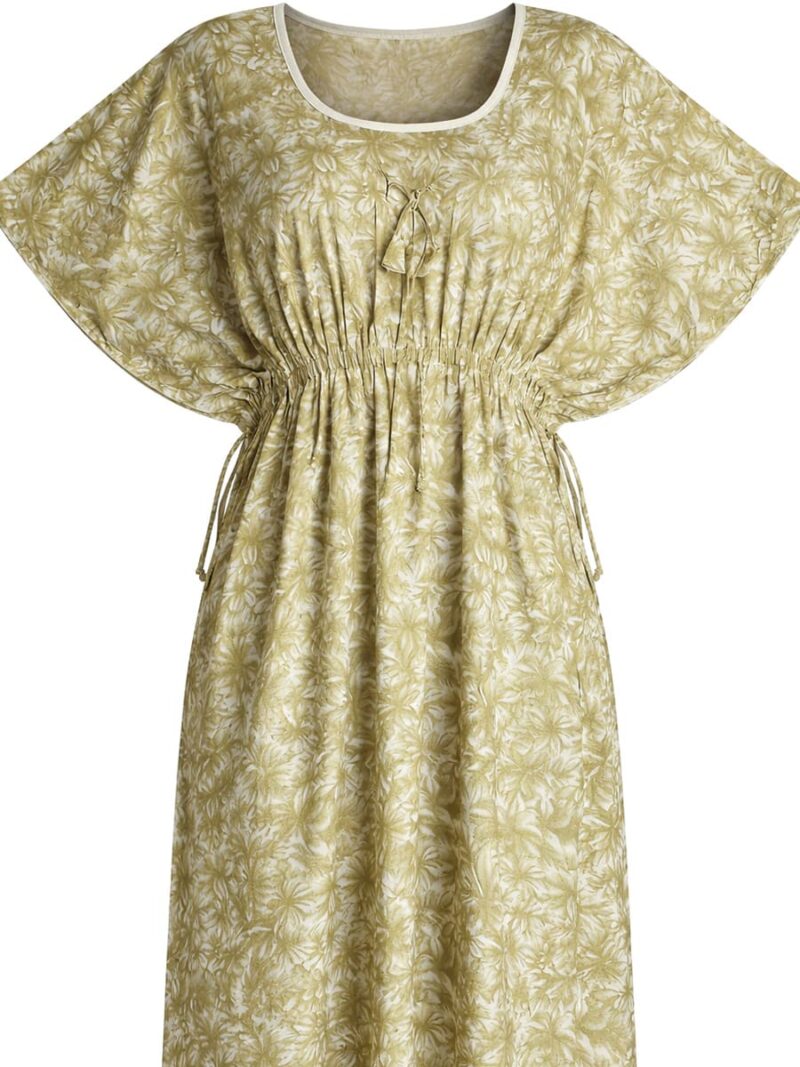 Women's Pure Cotton Kaftan Nighty, Olive Green
