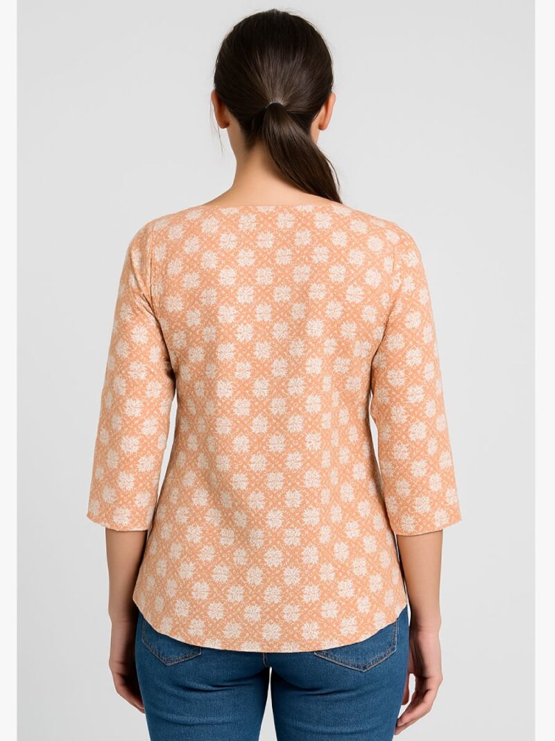 Women's Peach & Cream Checkered Printed Top - women's place