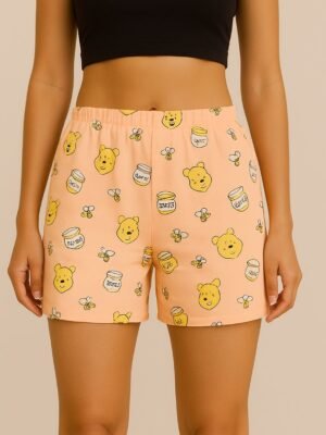 Peach Cotton Printed Bermuda Shorts for Women