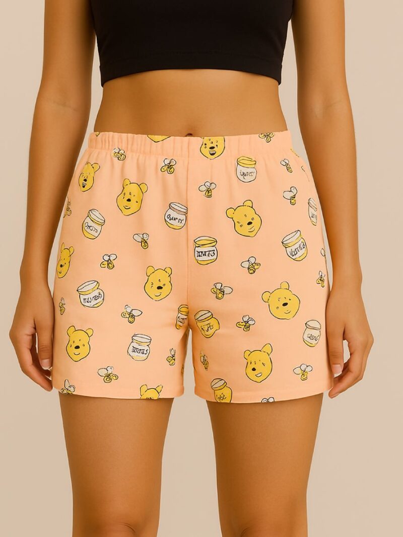 Peach Cotton Printed Bermuda Shorts for Women