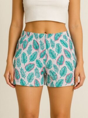 Pink Cotton Printed Bermuda Shorts for Women