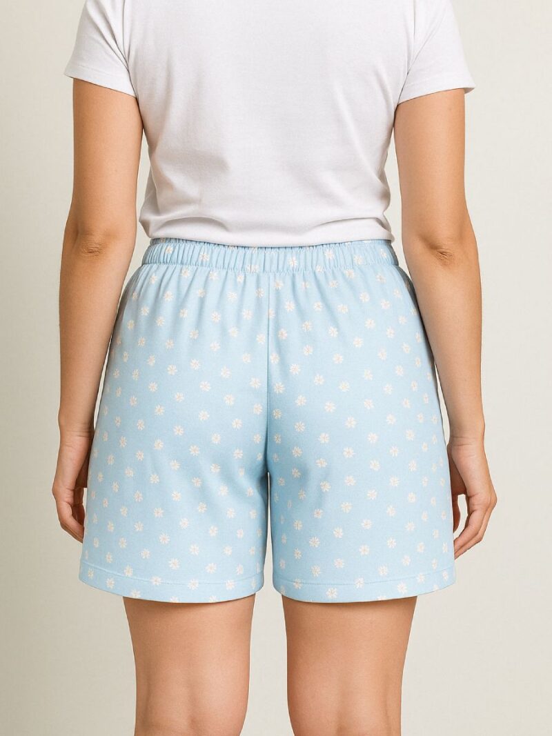 Sky Blue Dotted Cotton Bermuda Shorts for Women