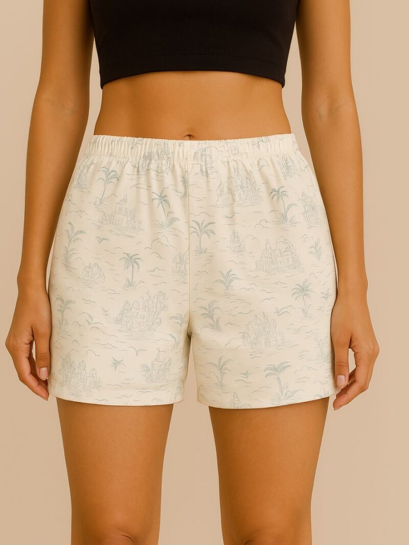 White Printed Cotton Bermuda Shorts for Women White Printed Cotton Bermuda Shorts for Women