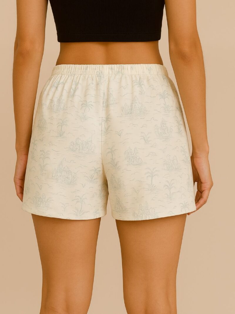 White Printed Cotton Bermuda Shorts for Women