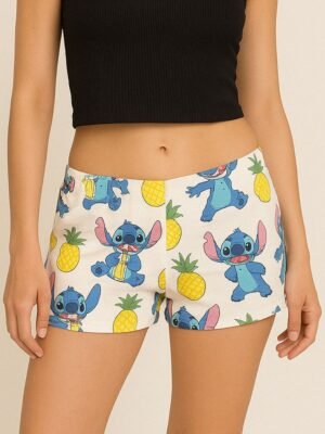 White Printed Cotton Bermuda Shorts for Women